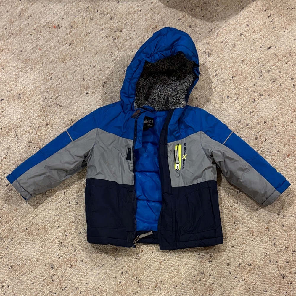 Blue and Gray Hooded Jacket